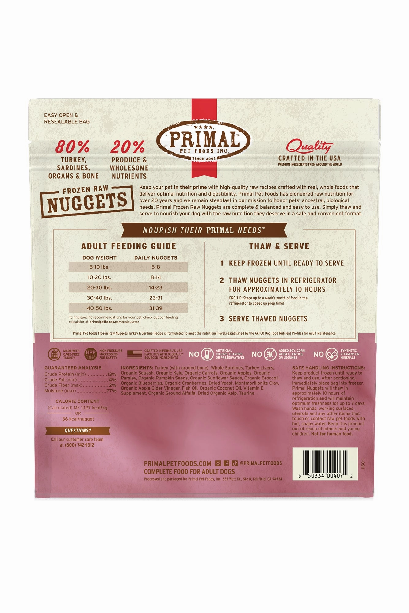 Primal Turkey and Sardine Frozen Raw Dog Food