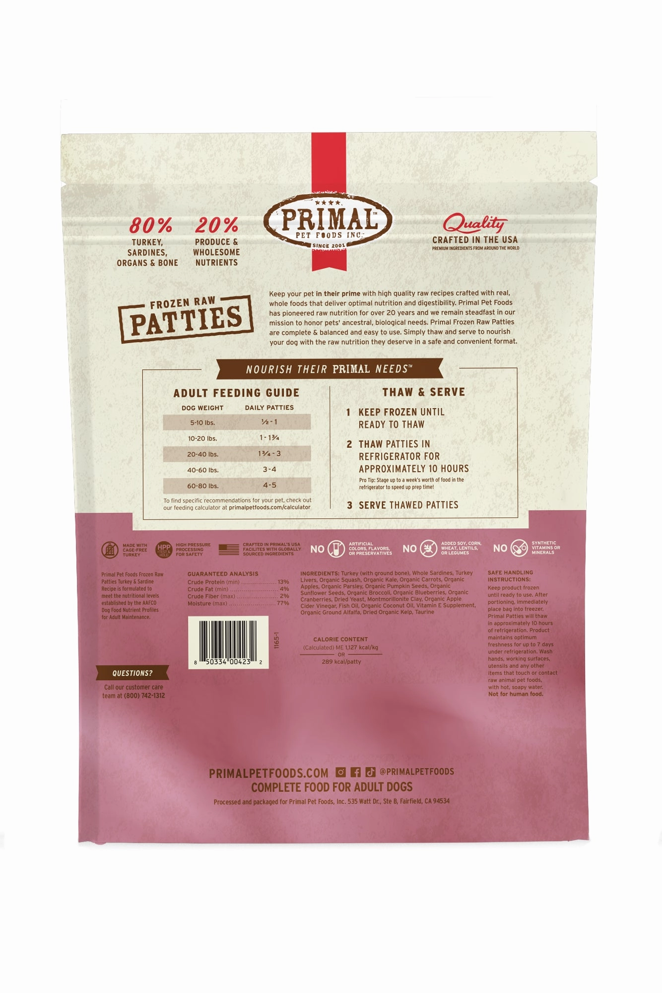 Primal Turkey and Sardine Frozen Raw Dog Food