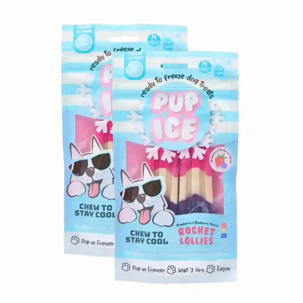 Pup Ice Strawberry and Blueberry Flavoured Rocket Lollies Dog Treat