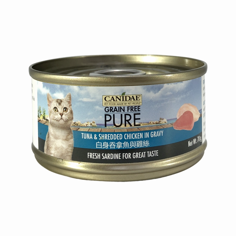 PURE Grain Free Cat Can - Tuna & Shredded Chicken in Gravy