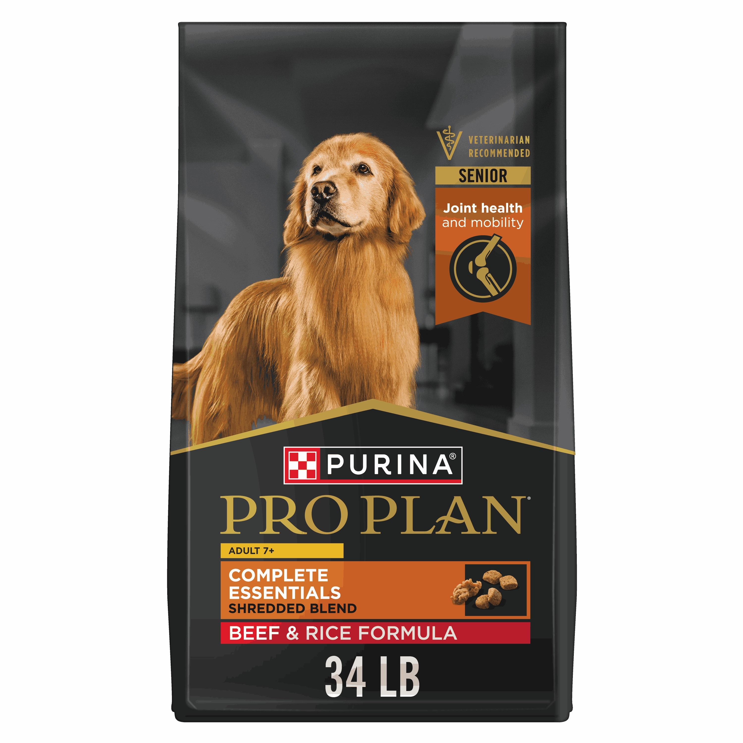 Purina Pro Plan Adult 7 Plus Complete Essentials Shredded Blend Beef and Rice Formula High Protein Dog Food for Senior Dogs
