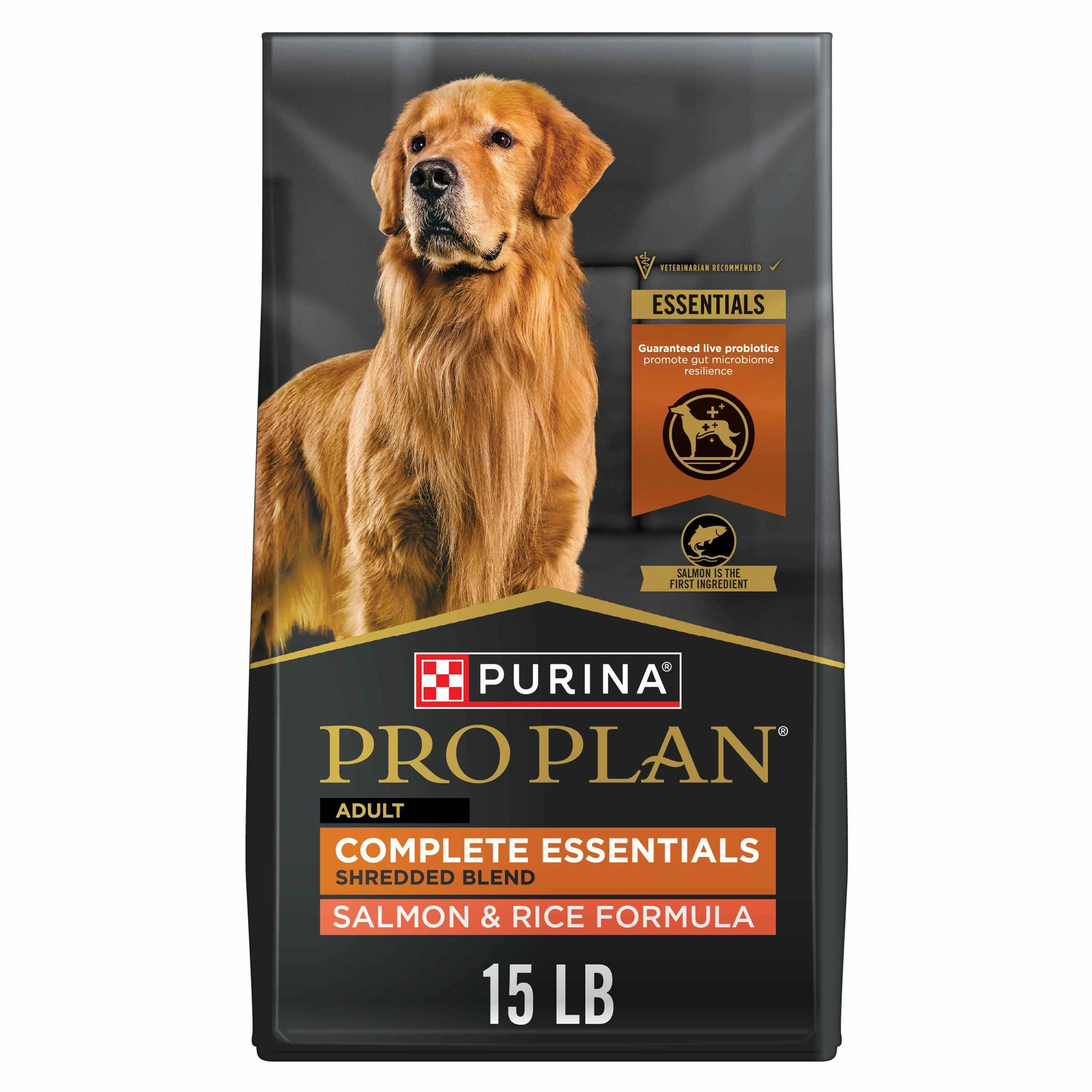 Purina Pro Plan Complete Essentials Shredded Blend Salmon and Rice Dog Food Dry Formula with Probiotics for Dogs
