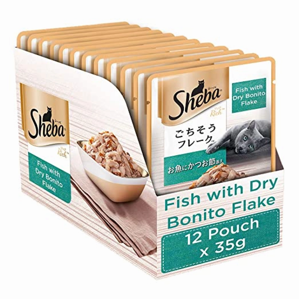 Sheba Fish with Sasami, Dry Bonito Flake and Maguro & Bream Fish Mix Premium Cat Wet Food Combo