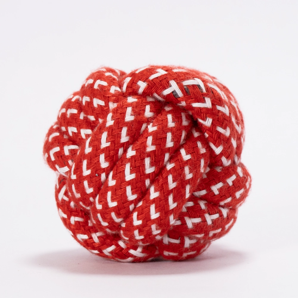 Skatrs Ball Shaped Rope Chew Toy for Cats & Dogs (Red/White)