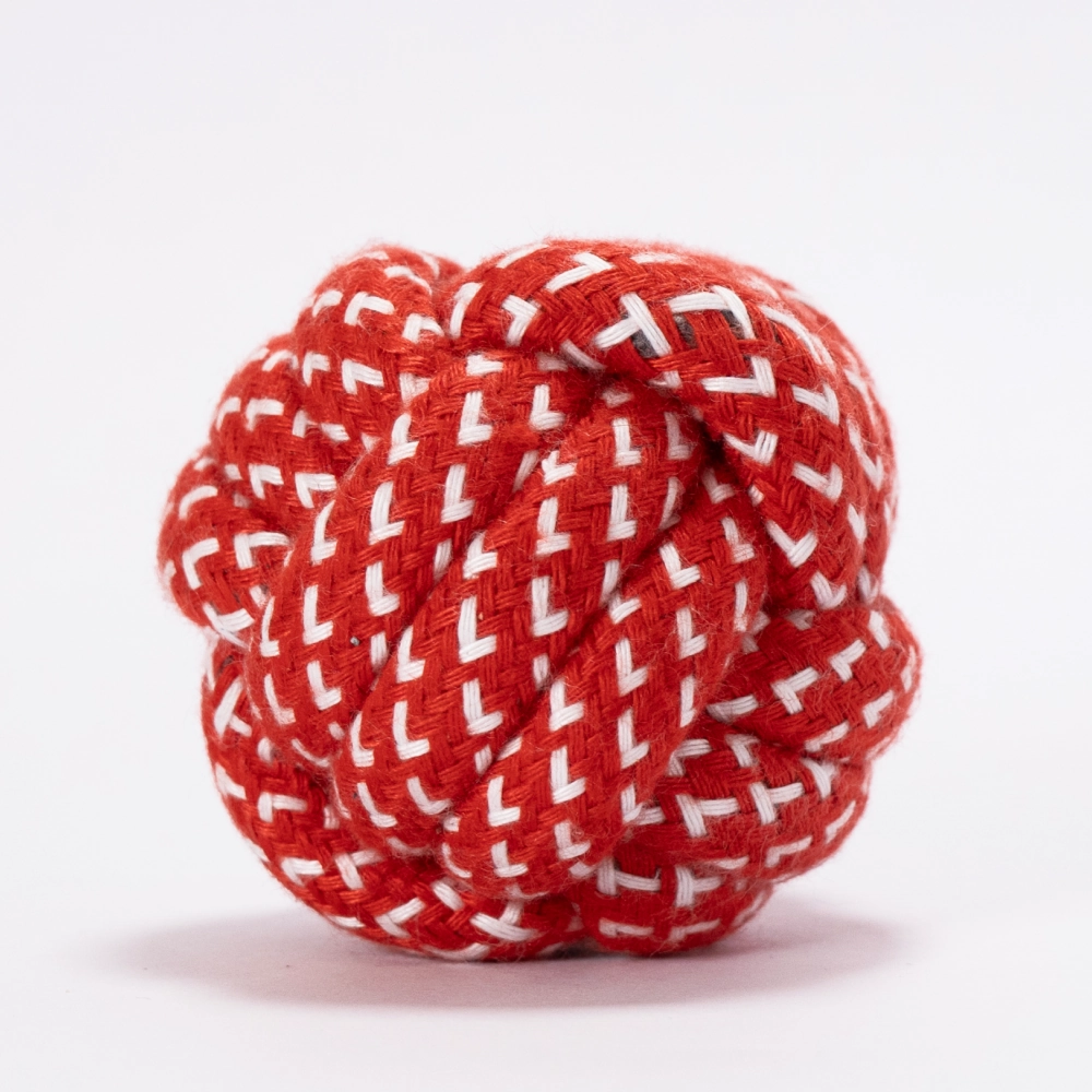 Skatrs Ball Shaped Rope Chew Toy for Cats & Dogs (Red/White)