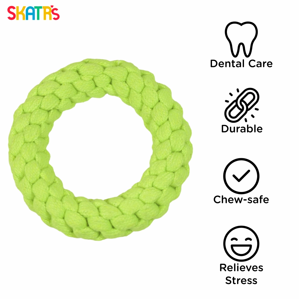 Skatrs Rope Ring Toy, Pet Vogue Bouncy Ball & Henlo Chicken Pops High Protein Treats Dog Combo