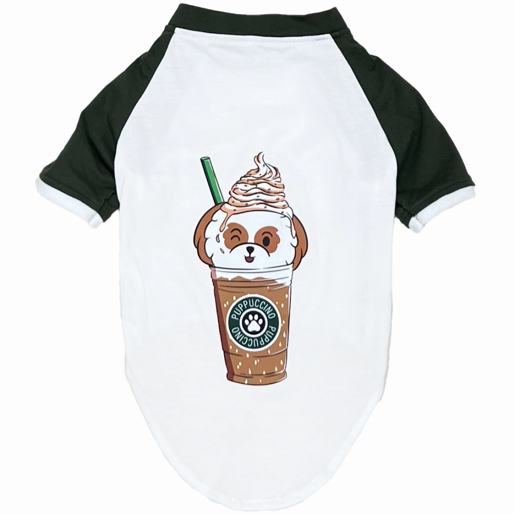 The Papaw Cartel Puppacino Dog Tshirt for Dogs (White/Olive/Green)