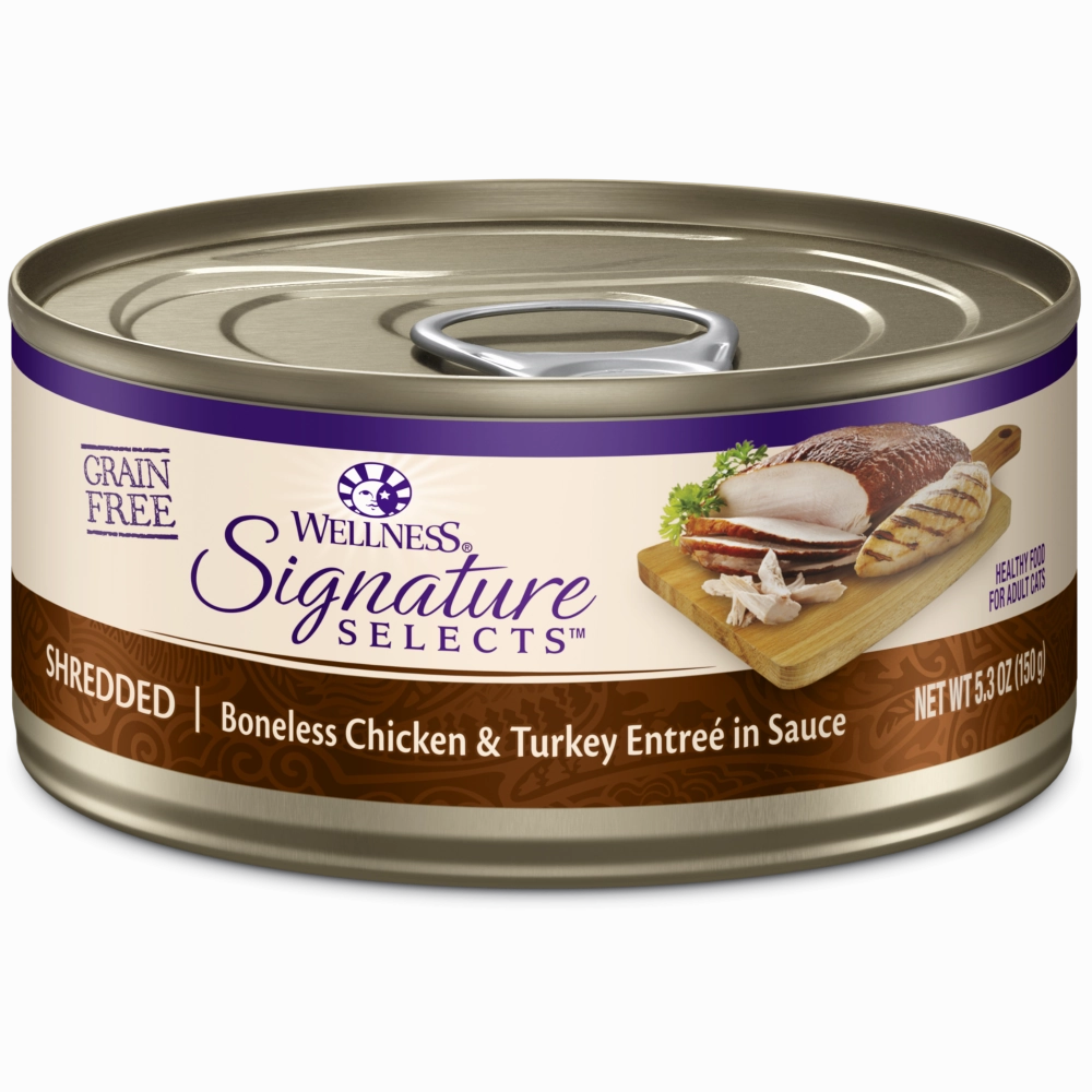 Wellness Signature Selects Grain Free Natural Shredded White Meat Chicken and Turkey Entree in Sauce Wet Canned Cat Food